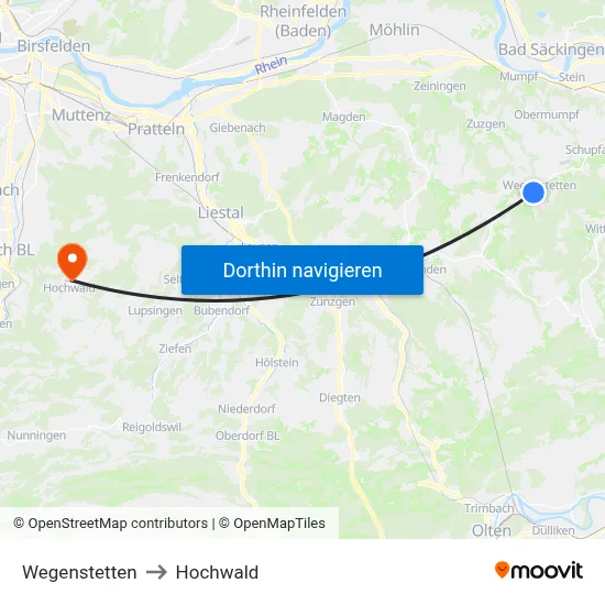 Wegenstetten to Hochwald map