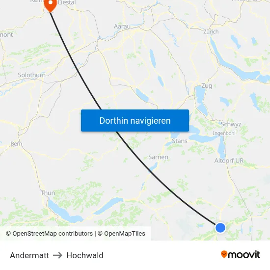 Andermatt to Hochwald map