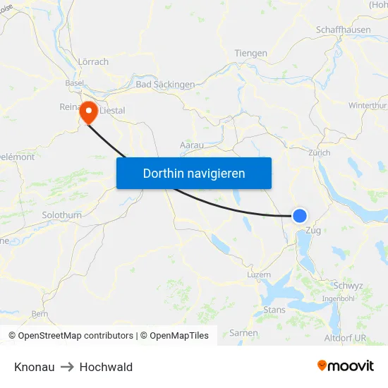 Knonau to Hochwald map