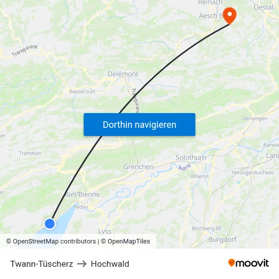 Twann-Tüscherz to Hochwald map