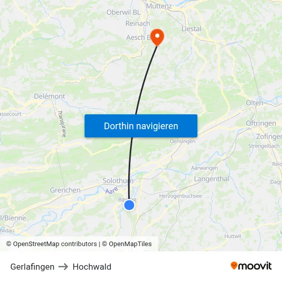 Gerlafingen to Hochwald map