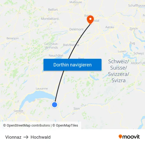 Vionnaz to Hochwald map