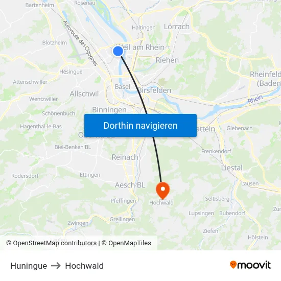 Huningue to Hochwald map