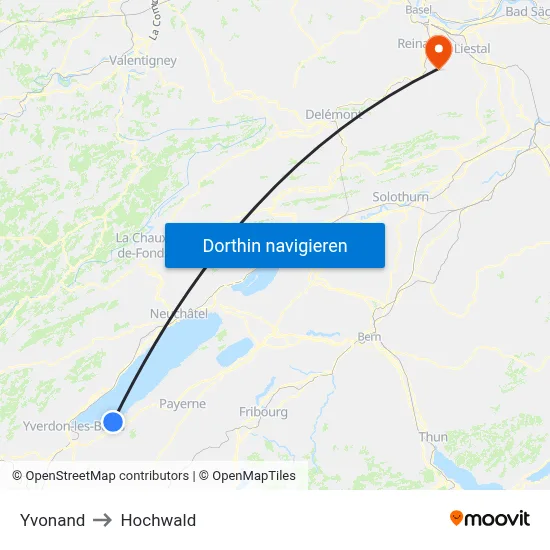 Yvonand to Hochwald map