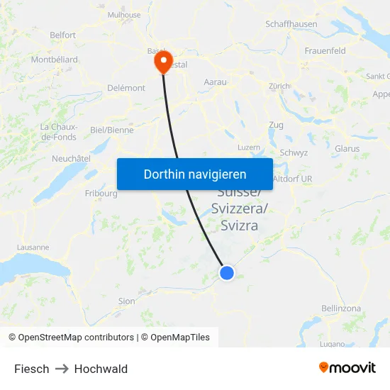 Fiesch to Hochwald map