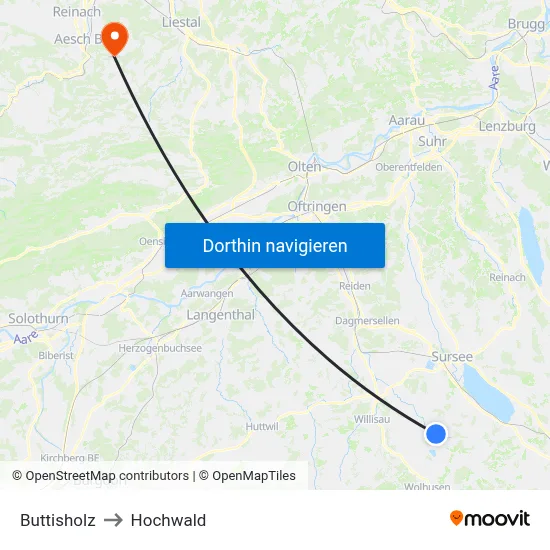 Buttisholz to Hochwald map