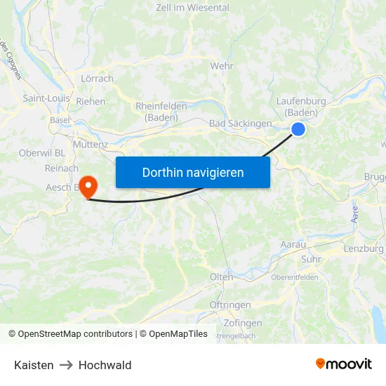 Kaisten to Hochwald map