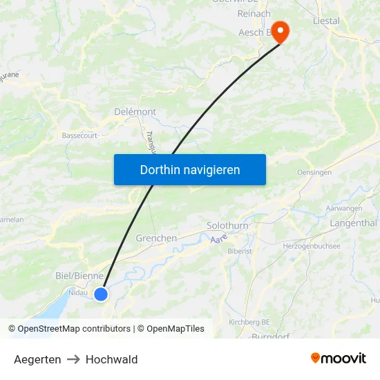 Aegerten to Hochwald map