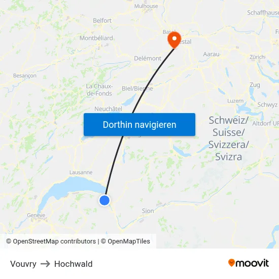 Vouvry to Hochwald map
