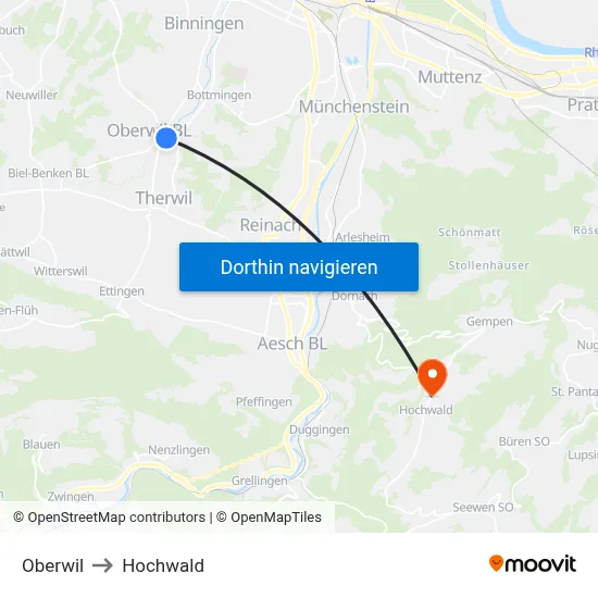Oberwil to Hochwald map