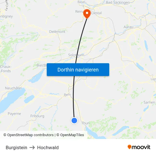 Burgistein to Hochwald map