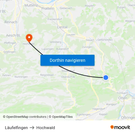 Läufelfingen to Hochwald map