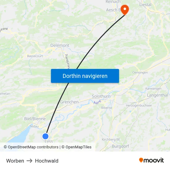 Worben to Hochwald map