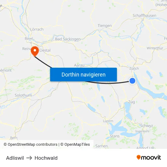 Adliswil to Hochwald map