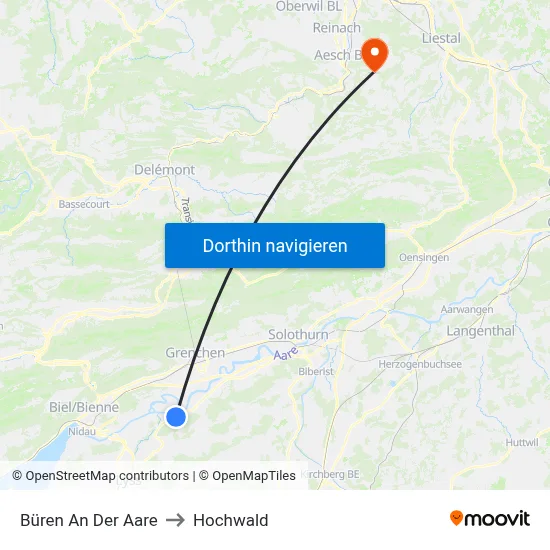 Büren An Der Aare to Hochwald map