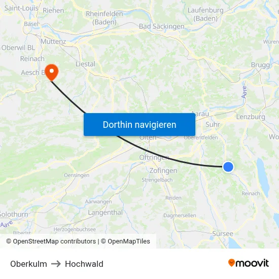 Oberkulm to Hochwald map