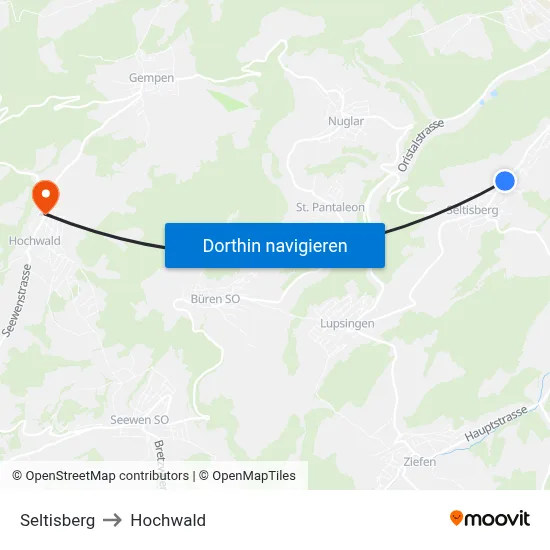 Seltisberg to Hochwald map
