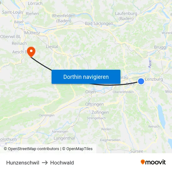 Hunzenschwil to Hochwald map