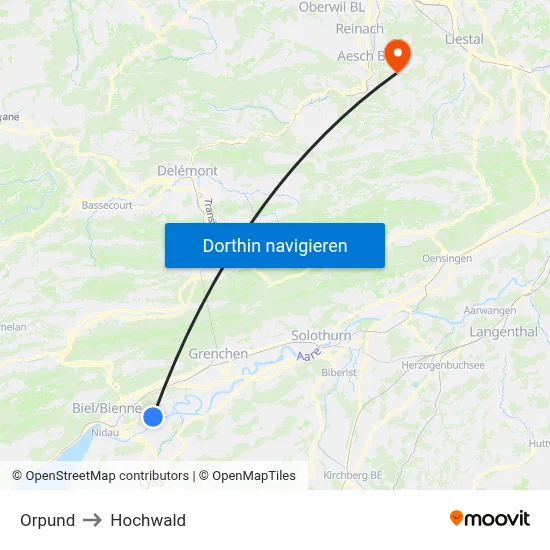 Orpund to Hochwald map