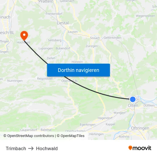 Trimbach to Hochwald map
