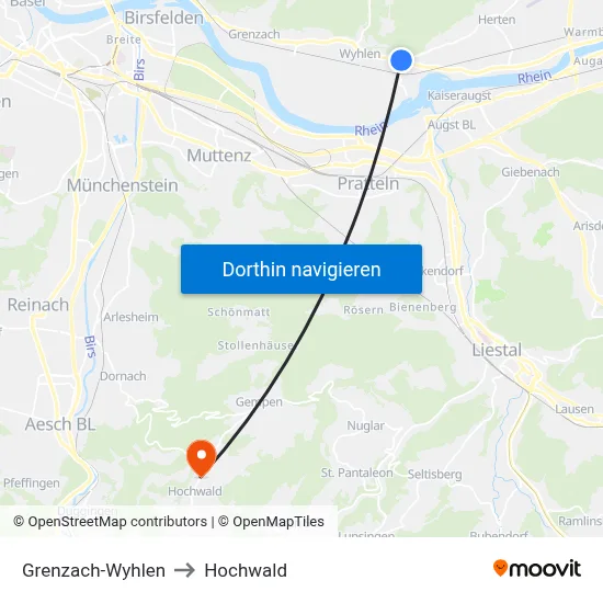Grenzach-Wyhlen to Hochwald map