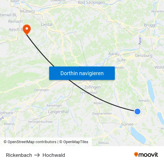Rickenbach to Hochwald map