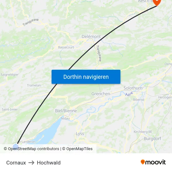 Cornaux to Hochwald map