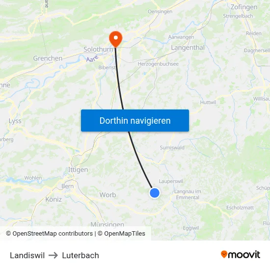 Landiswil to Luterbach map