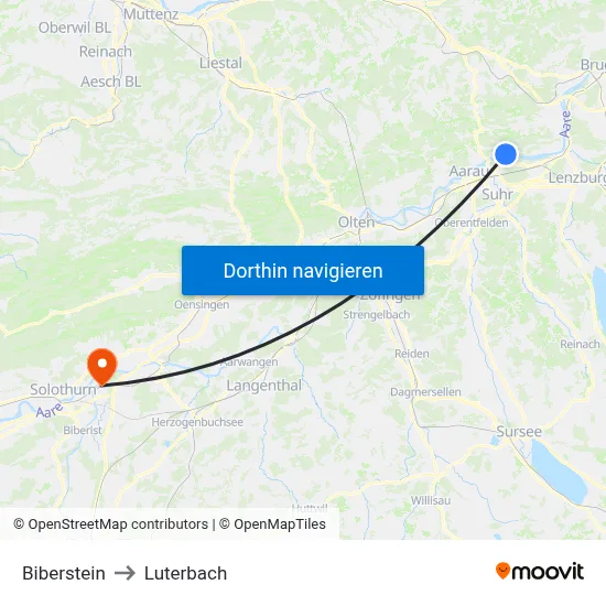 Biberstein to Luterbach map
