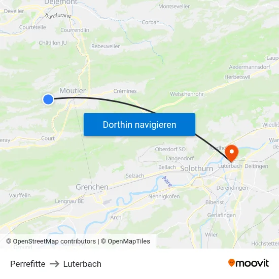 Perrefitte to Luterbach map
