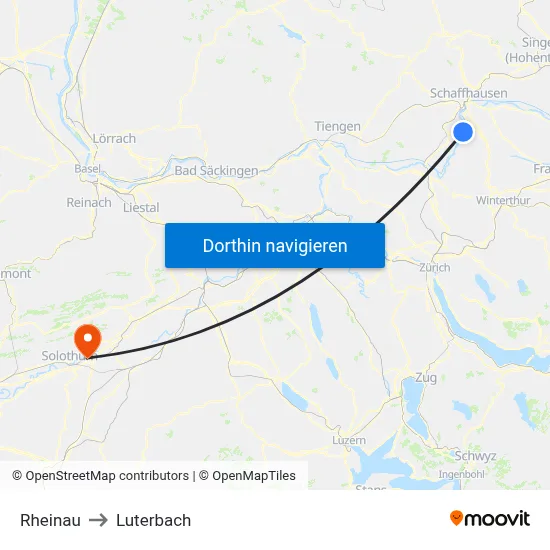 Rheinau to Luterbach map