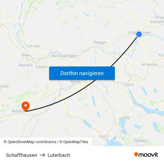 Schaffhausen to Luterbach map