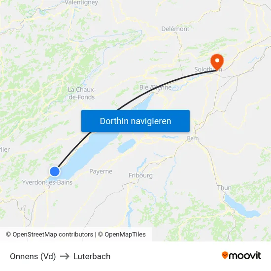 Onnens (Vd) to Luterbach map