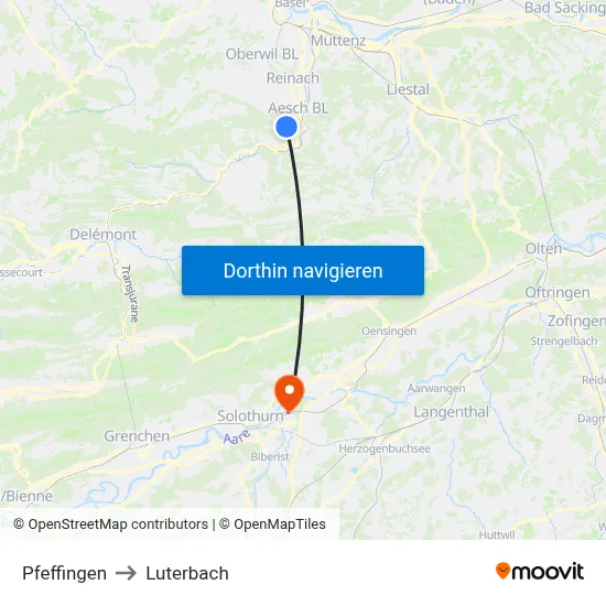 Pfeffingen to Luterbach map