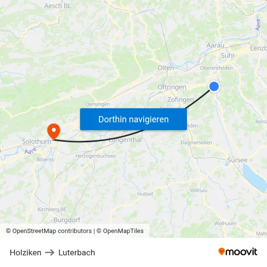 Holziken to Luterbach map