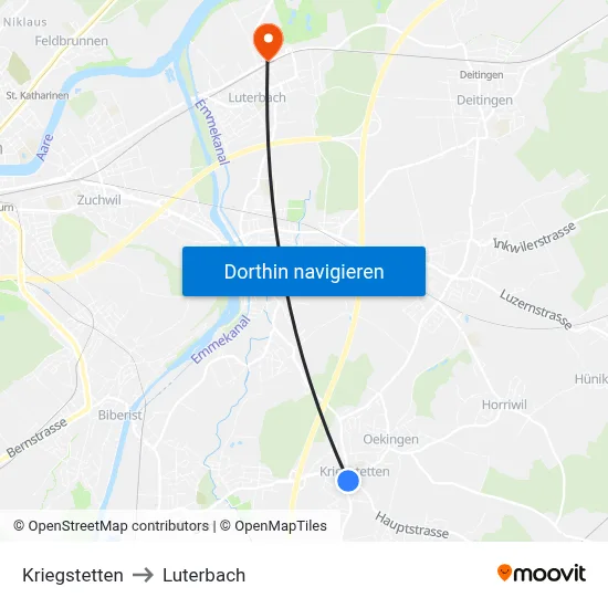 Kriegstetten to Luterbach map