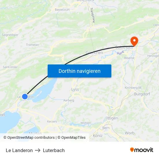 Le Landeron to Luterbach map