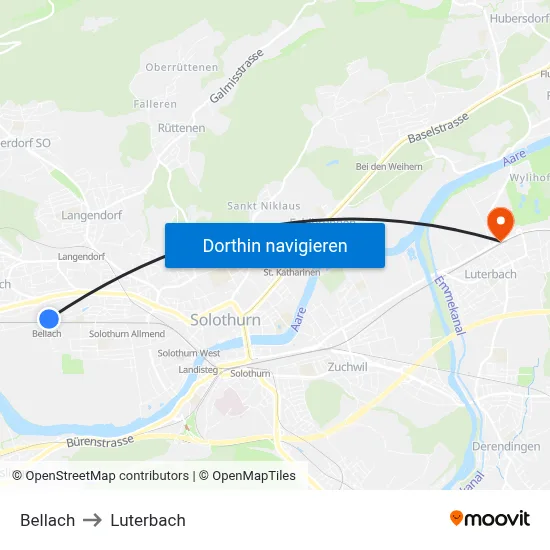Bellach to Luterbach map