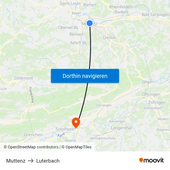 Muttenz to Luterbach map