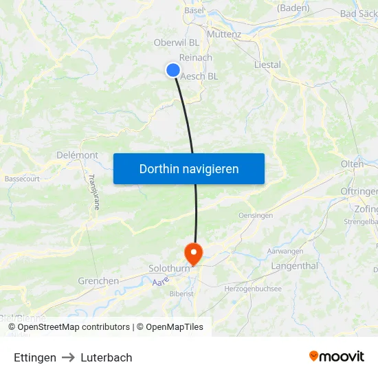 Ettingen to Luterbach map