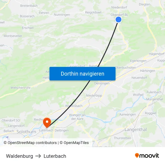 Waldenburg to Luterbach map