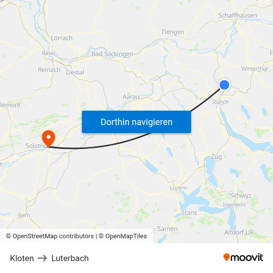 Kloten to Luterbach map