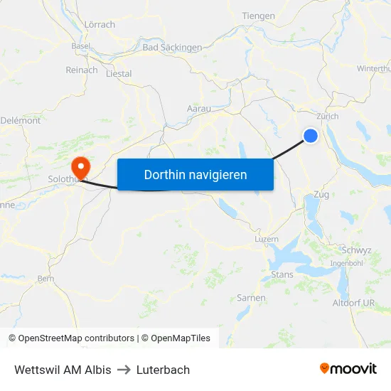 Wettswil AM Albis to Luterbach map