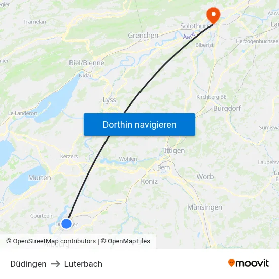 Düdingen to Luterbach map