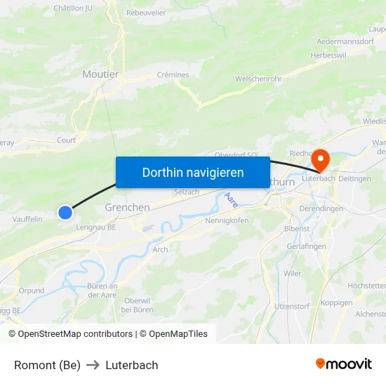 Romont (Be) to Luterbach map