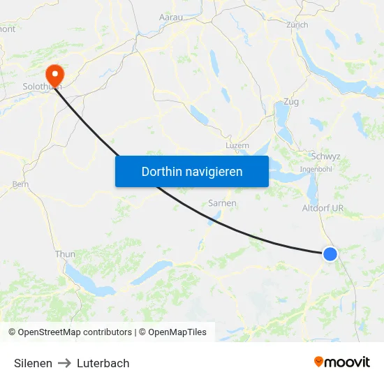 Silenen to Luterbach map