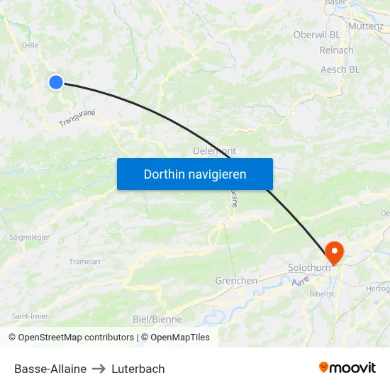 Basse-Allaine to Luterbach map
