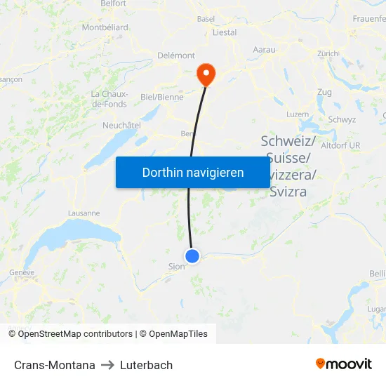 Crans-Montana to Luterbach map