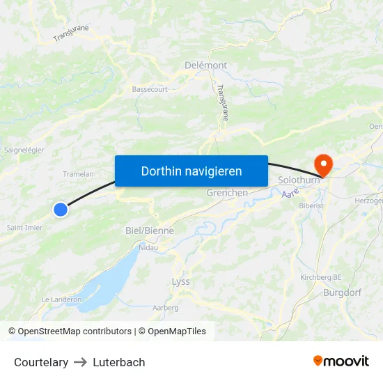 Courtelary to Luterbach map