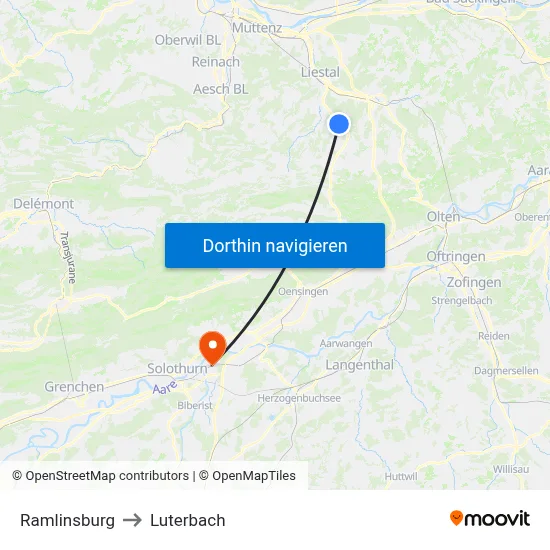 Ramlinsburg to Luterbach map